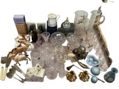 Quantity of ceramic and glass items to include Beswick stag and fawn, Waterford Crystal items, No