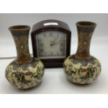 Pair of small Cloisonne vases and a Bakerlite clock in full working order