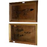 Two copper plate engravings, a Phantom FG1 and a Battle of Britain Memorial flight, in oak frames,