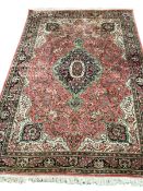Tabriz style silk carpet, red ground with floral border 215 cm x 312 cm