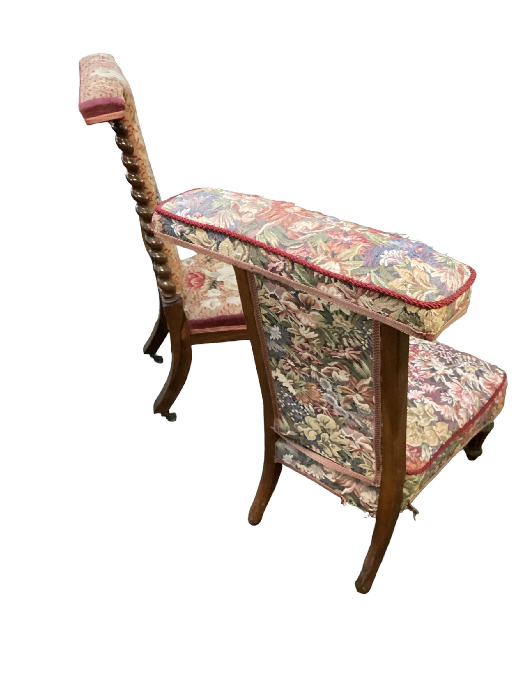 Victorian Prie Dieu chair with tapestry upholstery and barley twist sides; and Prie Dieu chair - Image 14 of 14