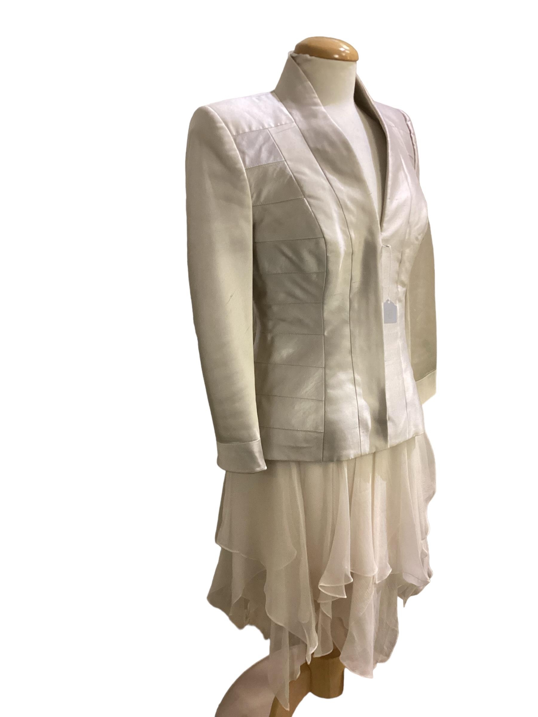 Bruce Oldfield, silk cream suit, couture, cream silk full length dress, condition a mark see - Image 3 of 23