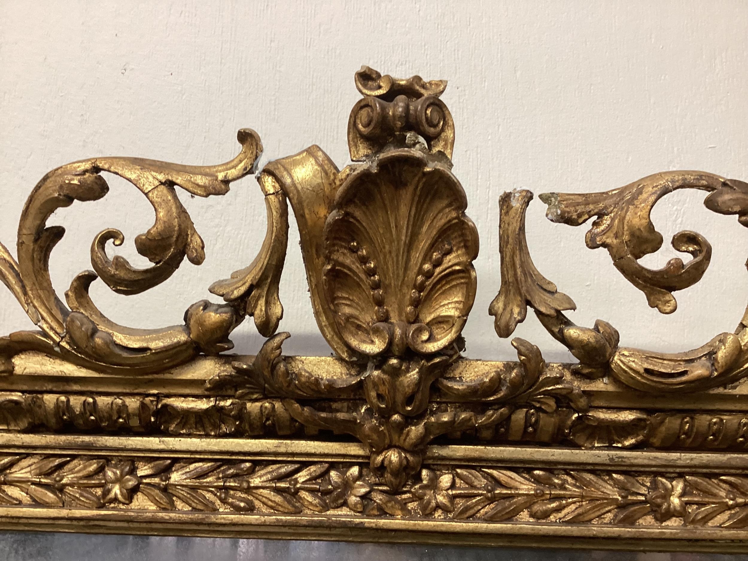 A large gilt framed mirror, the top surmounted with scrolling and shell finial 171cm H x 151 Wide, - Image 5 of 12