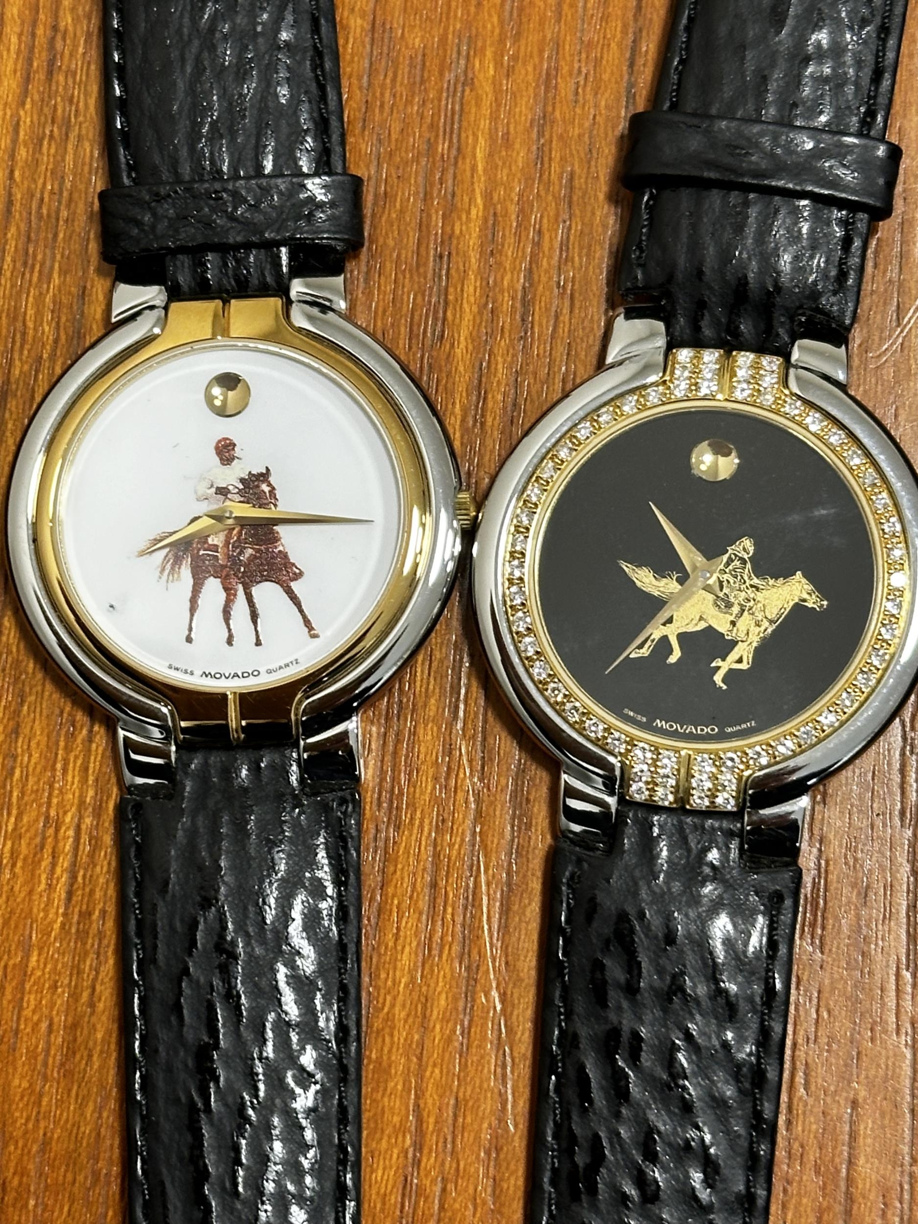 Two cased Swiss watches. Movado stamped to case, the watch face with images of racehorses - Image 2 of 3