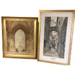 Two large gilt framed and glazed architectural scenes, Florence, titled to mount " Ghetto at