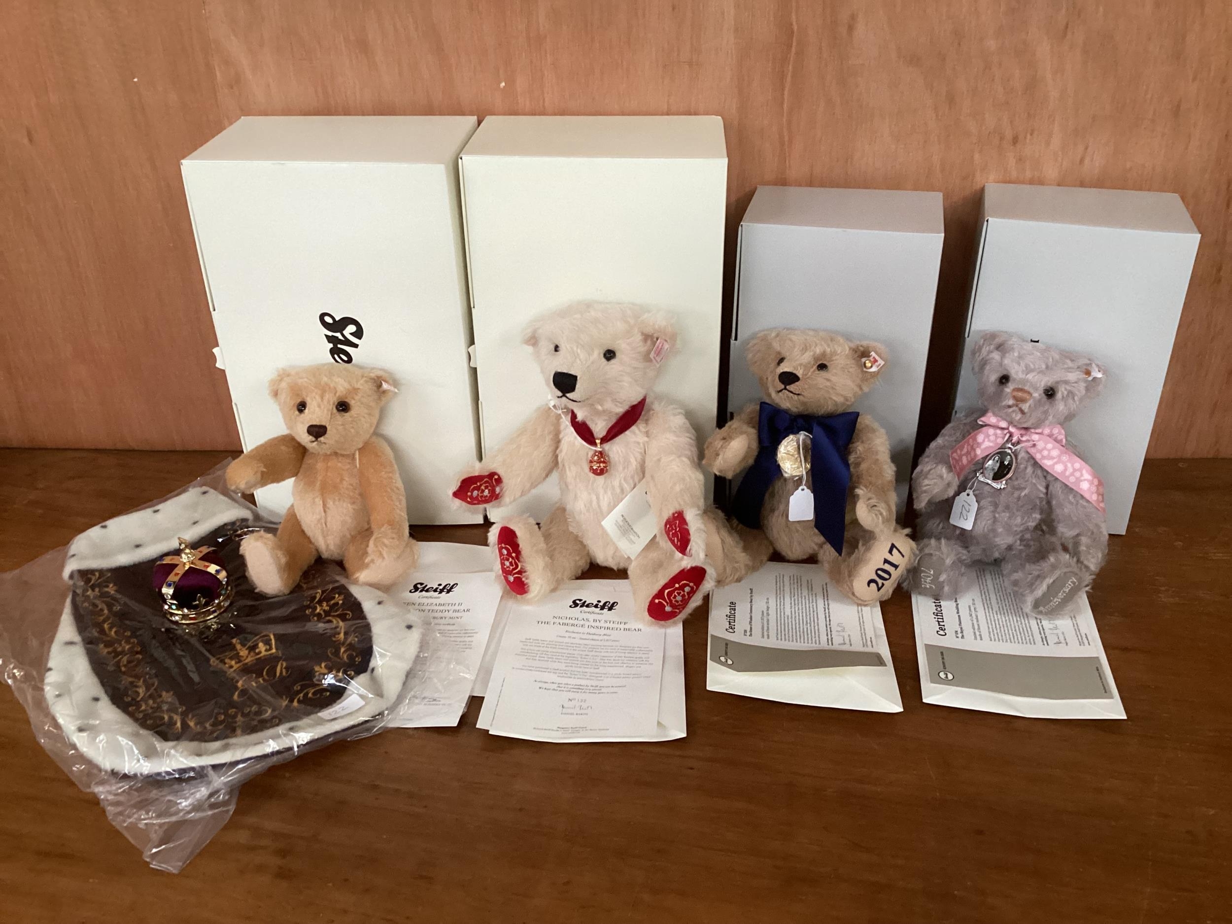 Four boxed Steiff bears, boxed with certificates, The Royal Platinum Wedding 30cm; Nicholas, Faberge - Image 2 of 18