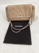 Chanel, leather handbag, camel colour, with stitched pleated black, chain strap, condition couple of