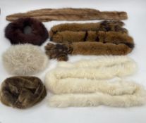 Collection of Fur - two scarves in cream and brown, one part fur collar, two fur hats cream and