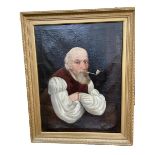 Early C19th, oil on canvas, half portrait of gentleman smoking a clay pipe, framed, some minor