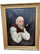 Early C19th, oil on canvas, half portrait of gentleman smoking a clay pipe, framed, some minor