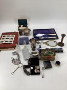 A quantity of mixed misc collectables, to include Ronson lighter, Silver and Tortoishell snuff bo;