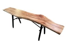 A contemporary "handcrafted" bespoke beech topped coffee table with hardwood legs. 160cm x 32cm x