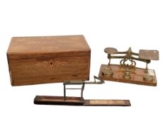 A set of vintage scales, and a wooden tea caddy, see images for condition