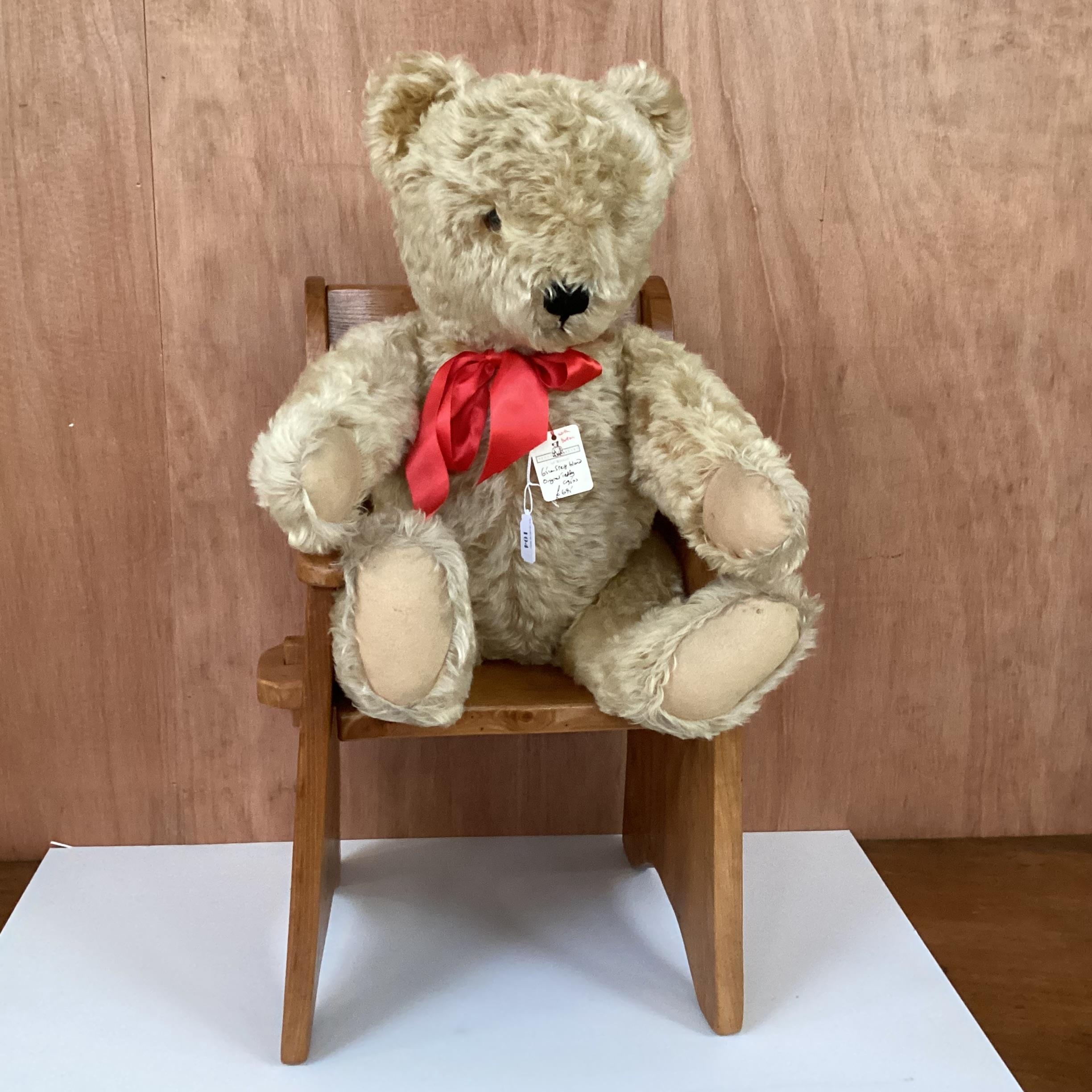 Original Steiff bear with button, 65cm Blonde, 1950 in good condition, slight light markings to - Image 12 of 13