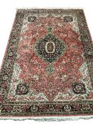 Tabriz style silk rug beige ground with floral motifs and borders 212 cm x 313 cm
