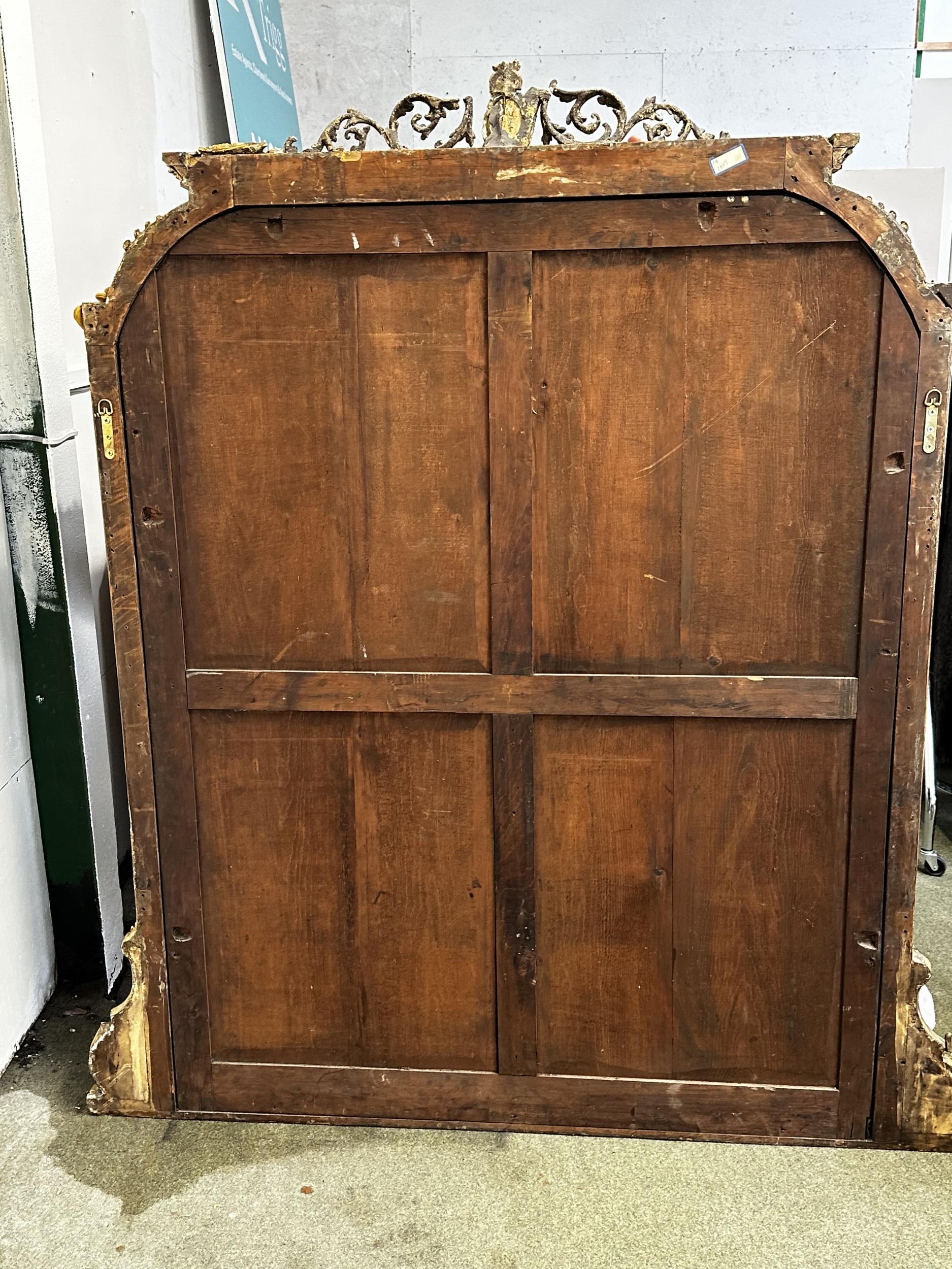 A large gilt framed mirror, the top surmounted with scrolling and shell finial 171cm H x 151 Wide, - Image 4 of 12