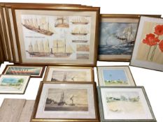 A quantity of framed and glazed decorative prints, including SS GREAT BRITIAN, 1845, all as found