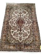 Tabriz style silk rug, beige ground with floral motives 41 cm x 212 cm