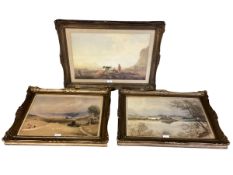 Country House Clearance: Three similar framed and glazed c19th watercolours, countryside scenes of