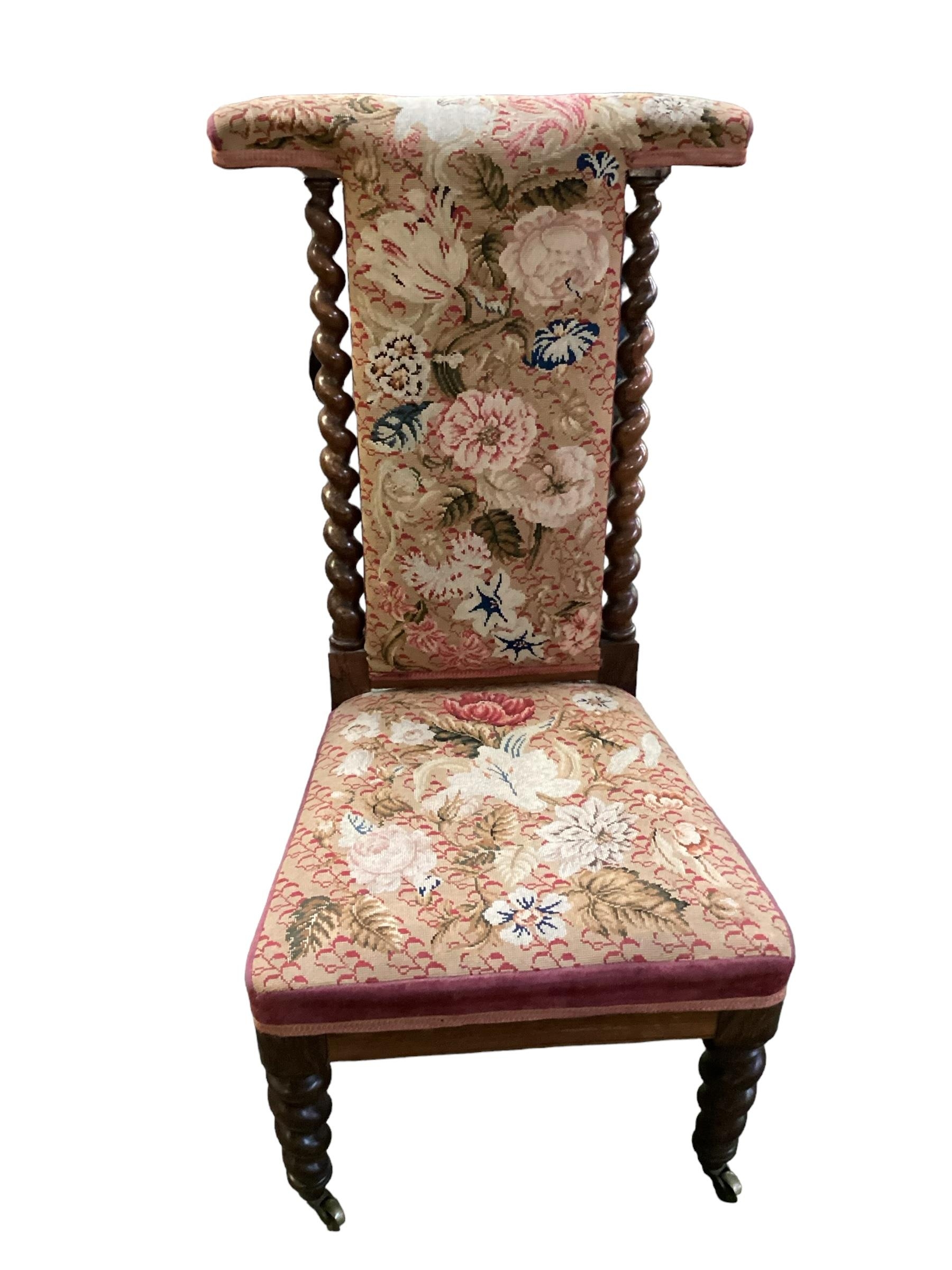 Victorian Prie Dieu chair with tapestry upholstery and barley twist sides; and Prie Dieu chair - Image 10 of 14