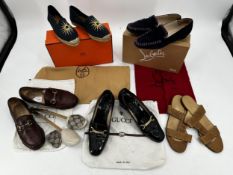GUCCI, HERMES, LOUBOUTIN SHOES: one pair of vintage ladies black patent court shoes, with yellow
