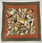 HERMES scarf, game birds and hare/rabbit, in good condition