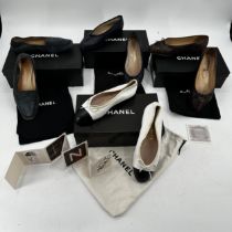 CHANEL ladies shoes: 4 pairs, all with boxes and dust bags, brown faux snake skin ballerina pump,
