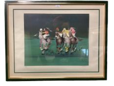 A contemporary gilt and green framed and mounted print, ed 176 of 250; colourful abstract