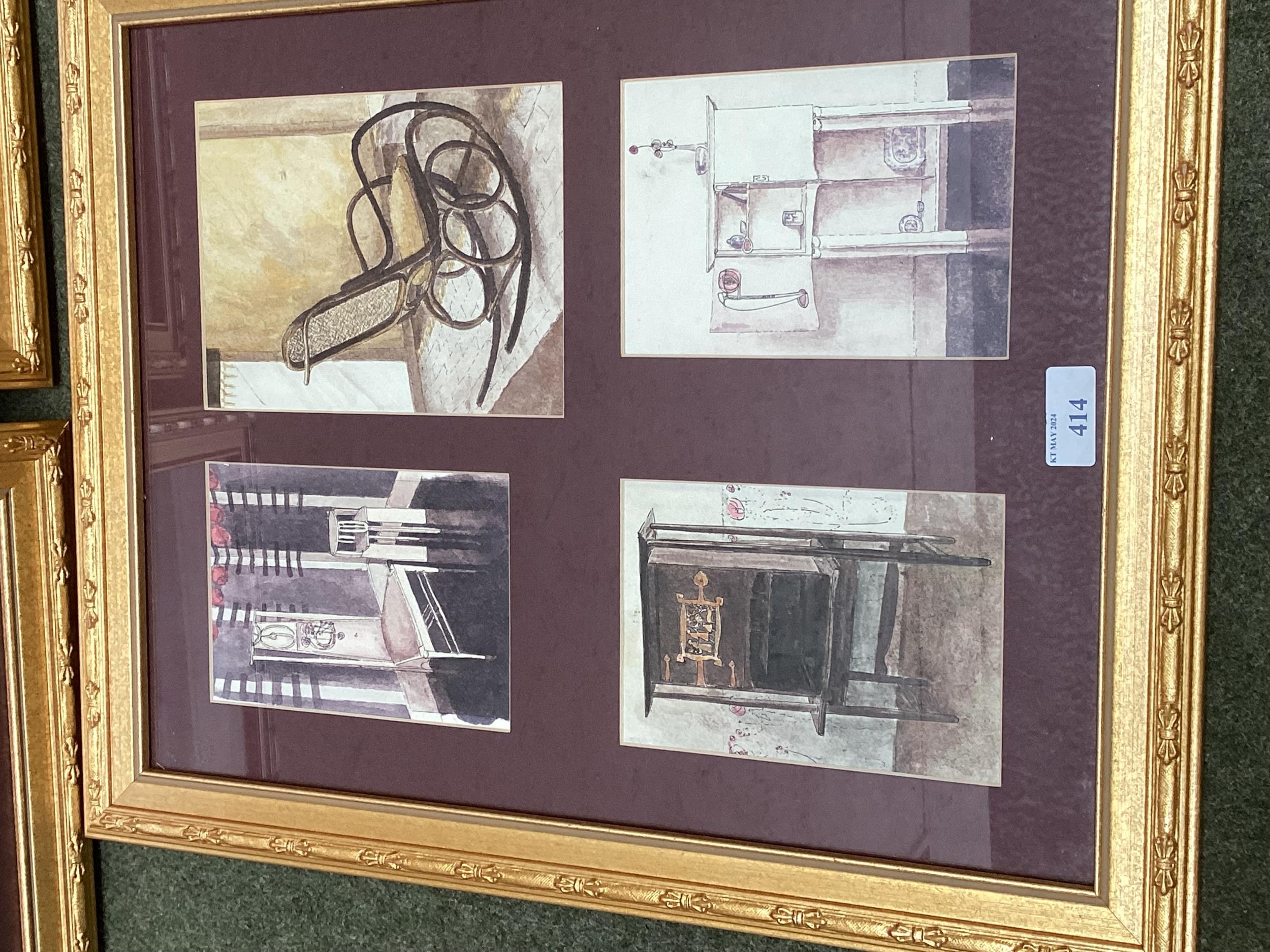 A set of three gilt framed and glazed pictures, each mounted with inset watercolour studies of - Image 2 of 5