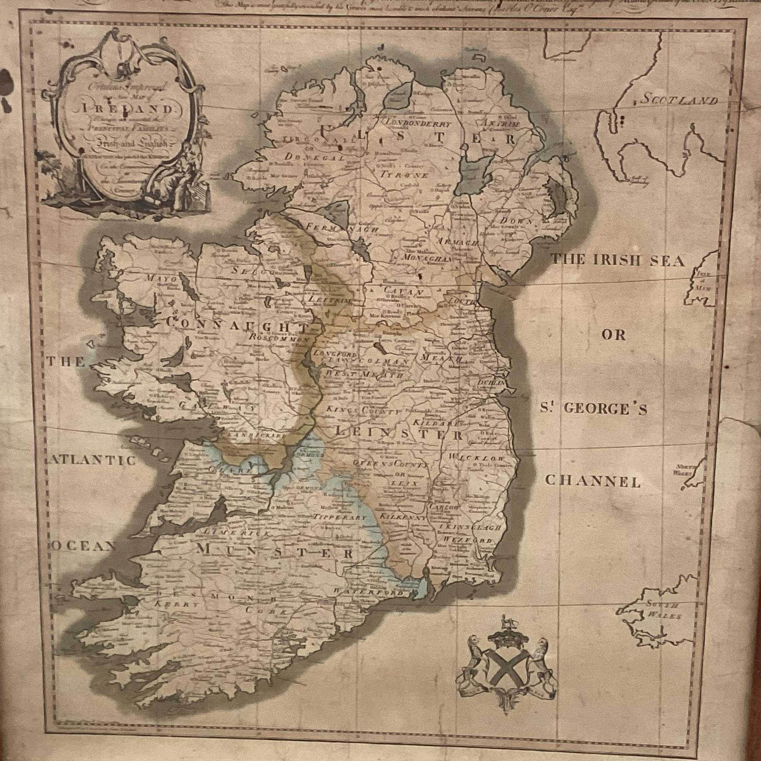 An oak framed old map of Ireland, 76 x 72cm overall, some wear, see images - Image 3 of 5