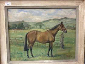 NIGEL LOVETT, (20th Century), A contemporary framed oil on canvas, Horse in landscape, signed and