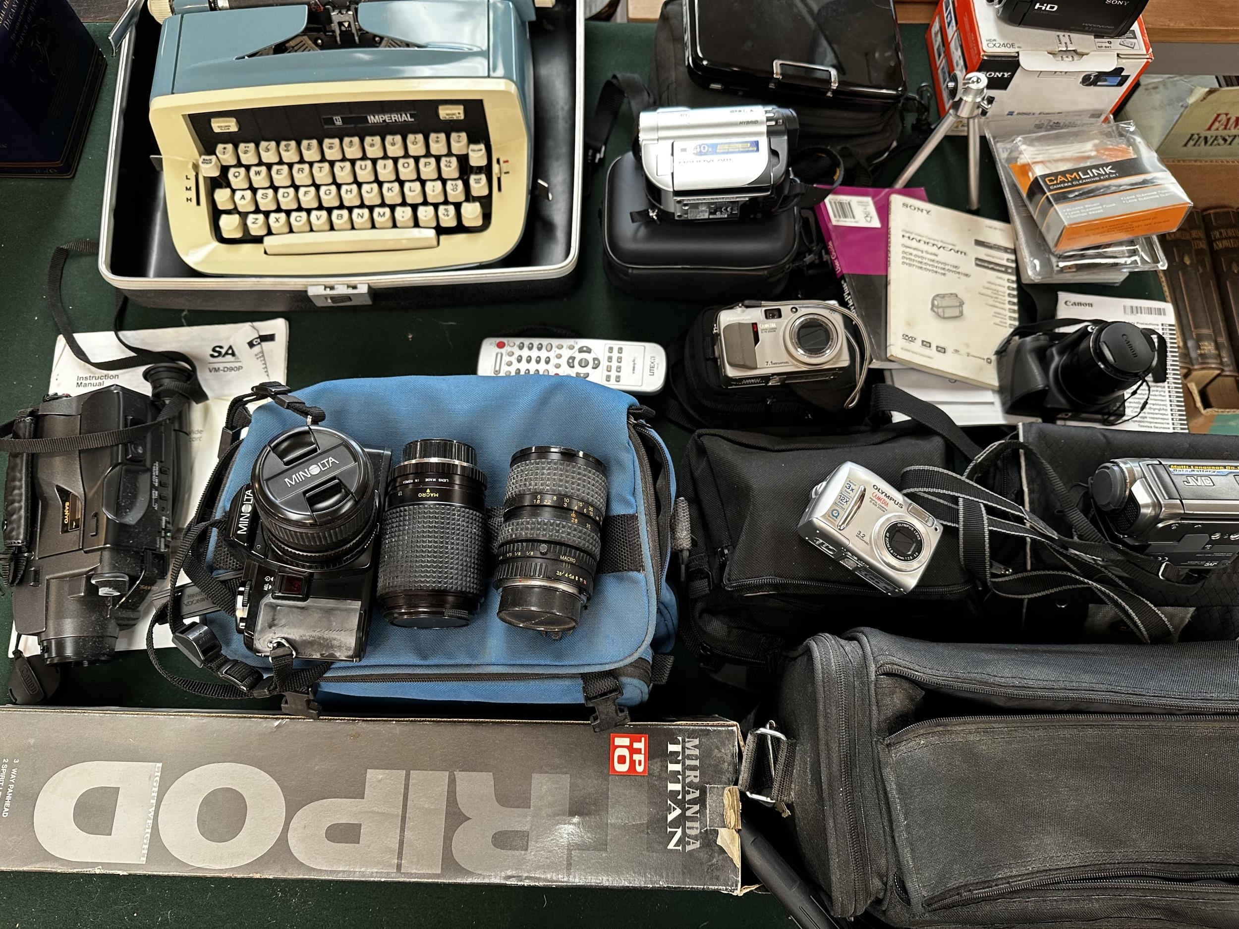 Mixed collection of Cameras and Optical equipment to include a Miranda Titan tripod, etc