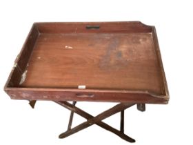 A Butlers tray on folding stand, with wear, as found