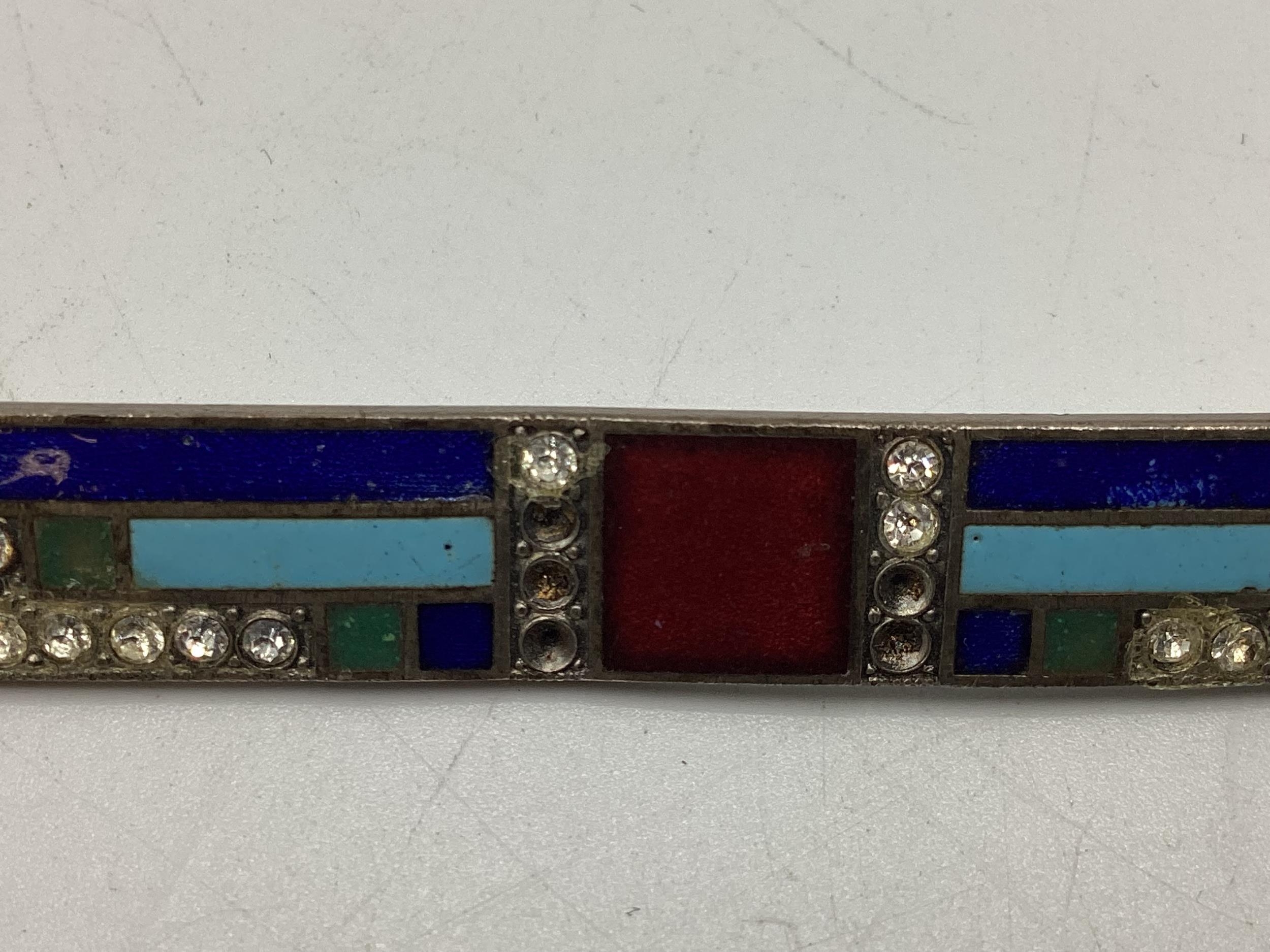 Art Deco style white metal enamel and paste set brooch - Image 2 of 3