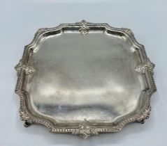 Sterling silver footed card tray Mappin and Webb London 1927. 315 g