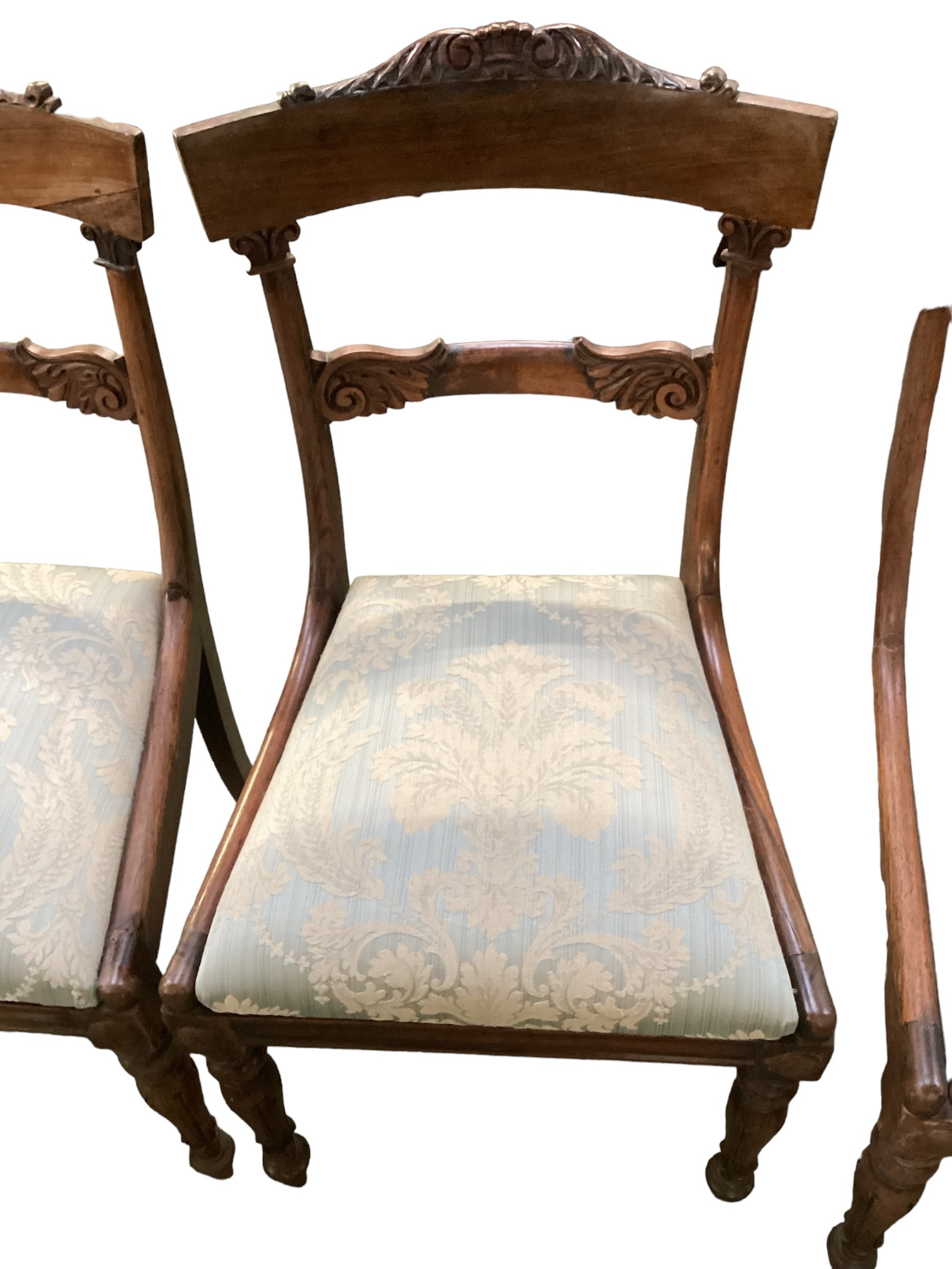 A set of 4 William IV Rosewood dining chairs, with drop in blue upholstered seats; Prov: Fawley - Image 3 of 4