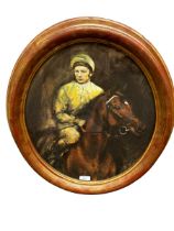 A print of jockey Lester Pigott, on riding Park Top, originally painted by Susan Crawford, in a gilt