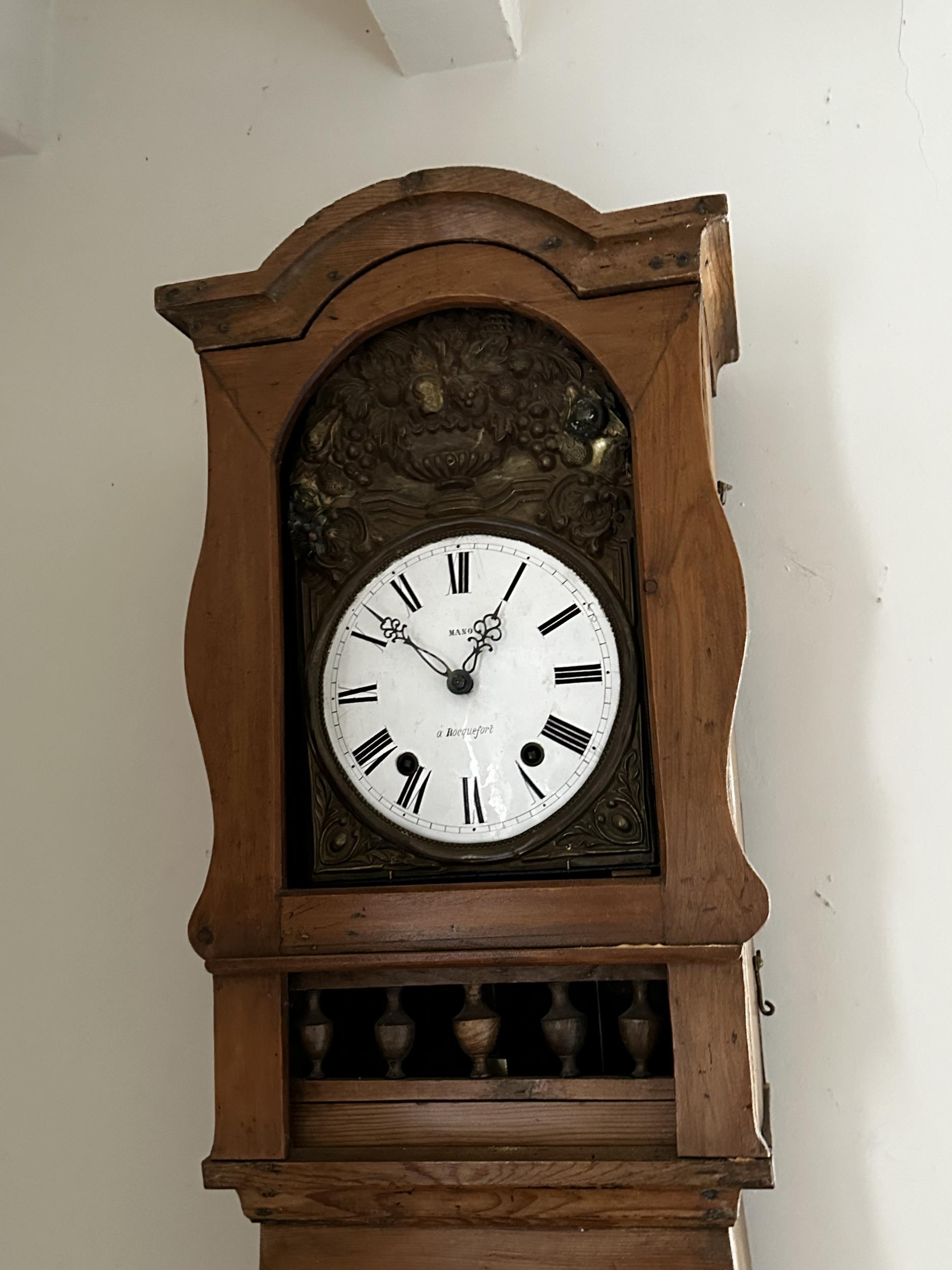 Mano, A Rocquefort; A pine Compteuse two train movement Clock; Provenance: Fawley Manor Clearance - Image 2 of 3