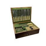A oak cased canteen of flatware, to include bone handled knives, Robert Mosley, Sheffield,