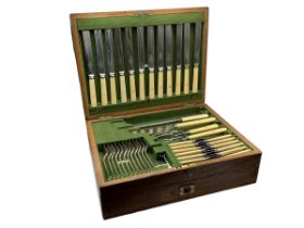 A oak cased canteen of flatware, to include bone handled knives, Robert Mosley, Sheffield,