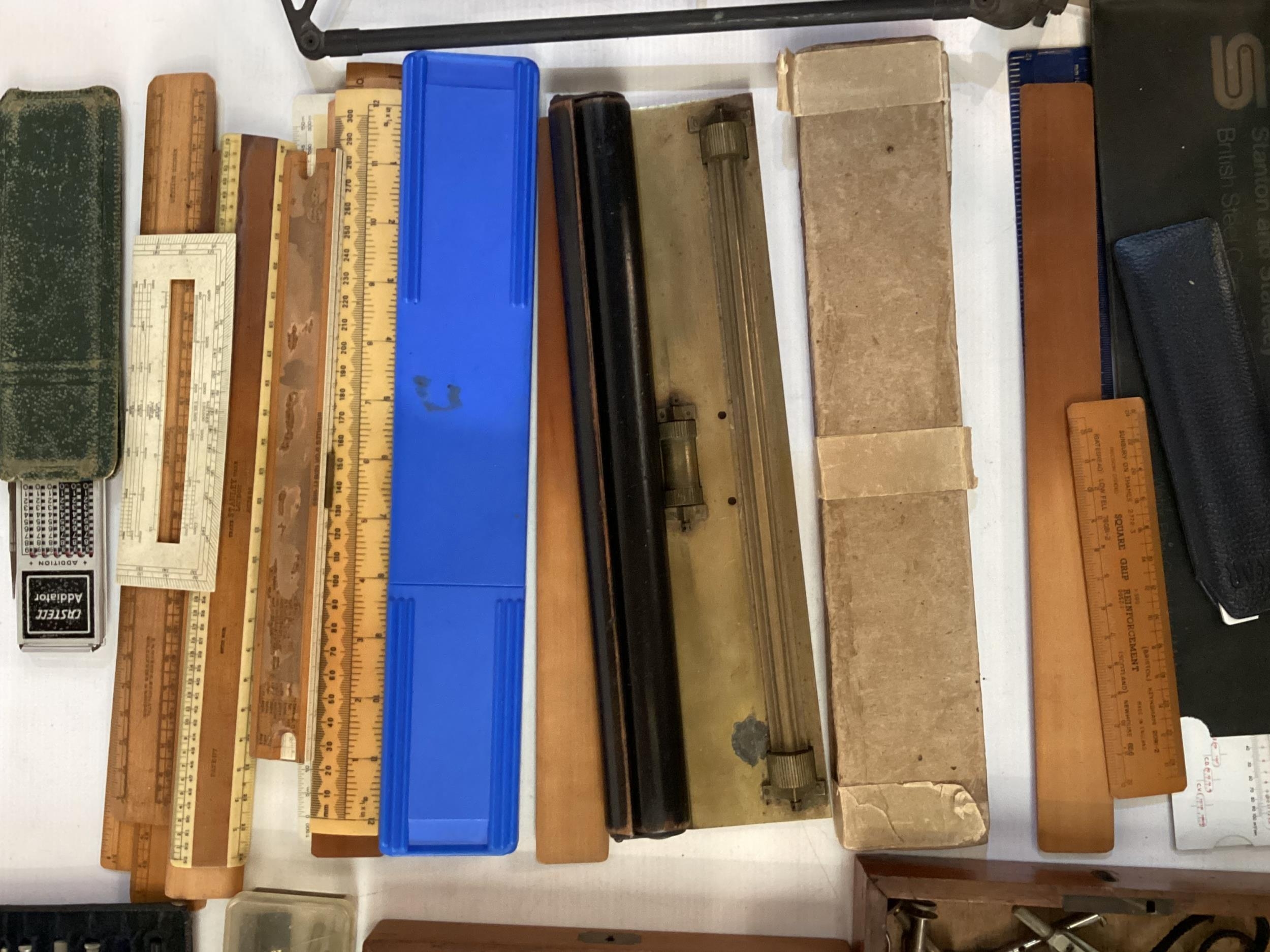 A quantity of drawing instruments, rulers, boxes, and all as found, see images - Image 3 of 4