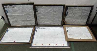 Six gilt framed Indentures, some on velum, largest is 75 x 94cm