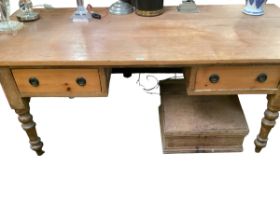 A large pine table, with two drawers to one long side, 198cm Long x 90cm Wide x 76cm H, general wear
