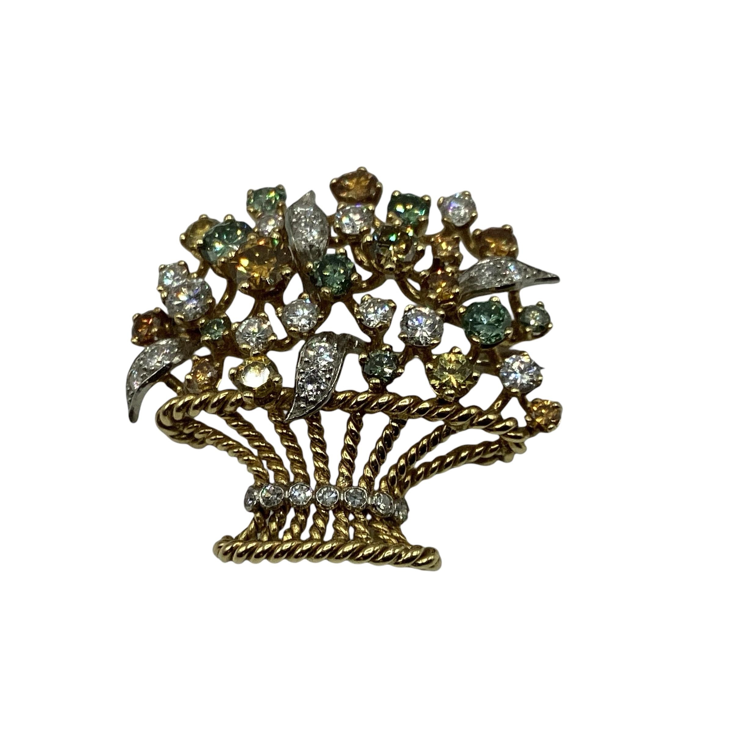 Unmarked yellow metal gardenalia brooch set throughout with Sapphires Diamonds and Garnets 30mm x - Image 2 of 3