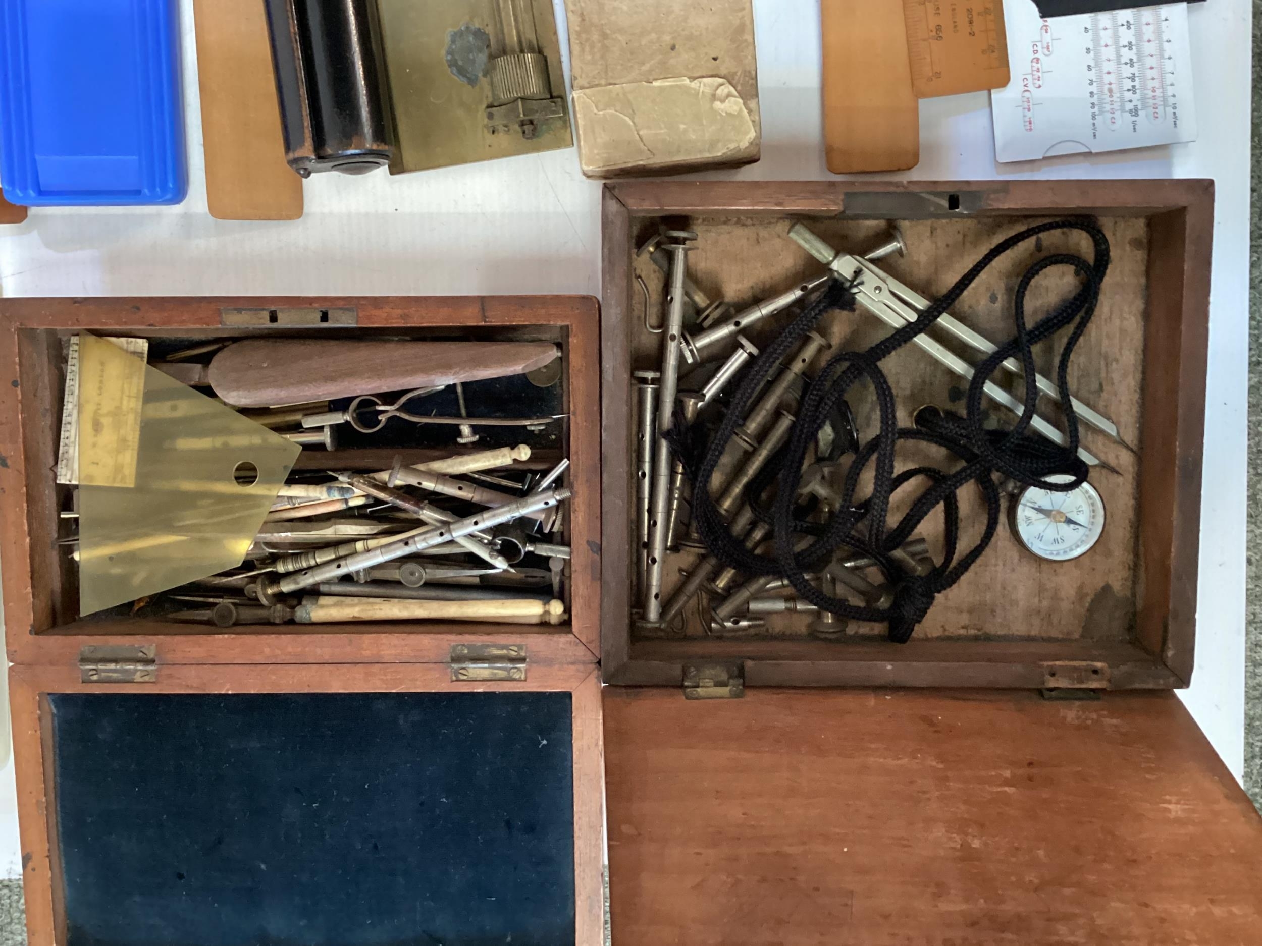 A quantity of drawing instruments, rulers, boxes, and all as found, see images - Image 2 of 4