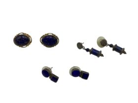 A collection of Lapis jewellery to include a pair of cuff links earrings etc.