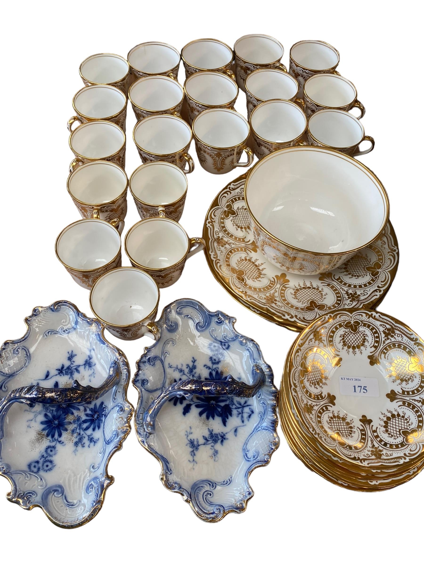 A Staffordshire part tea set, with gilt decoration