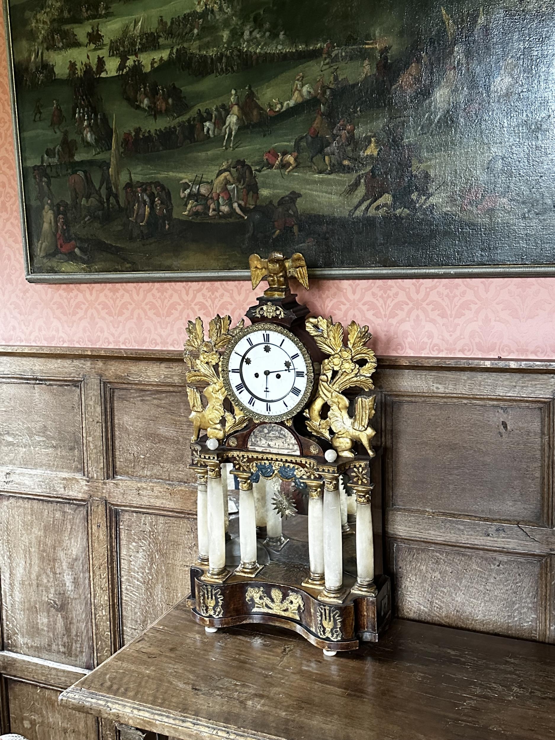 An Austrian Biedermeier style "portico" clock with later French Movement, and later star holes to - Image 9 of 9