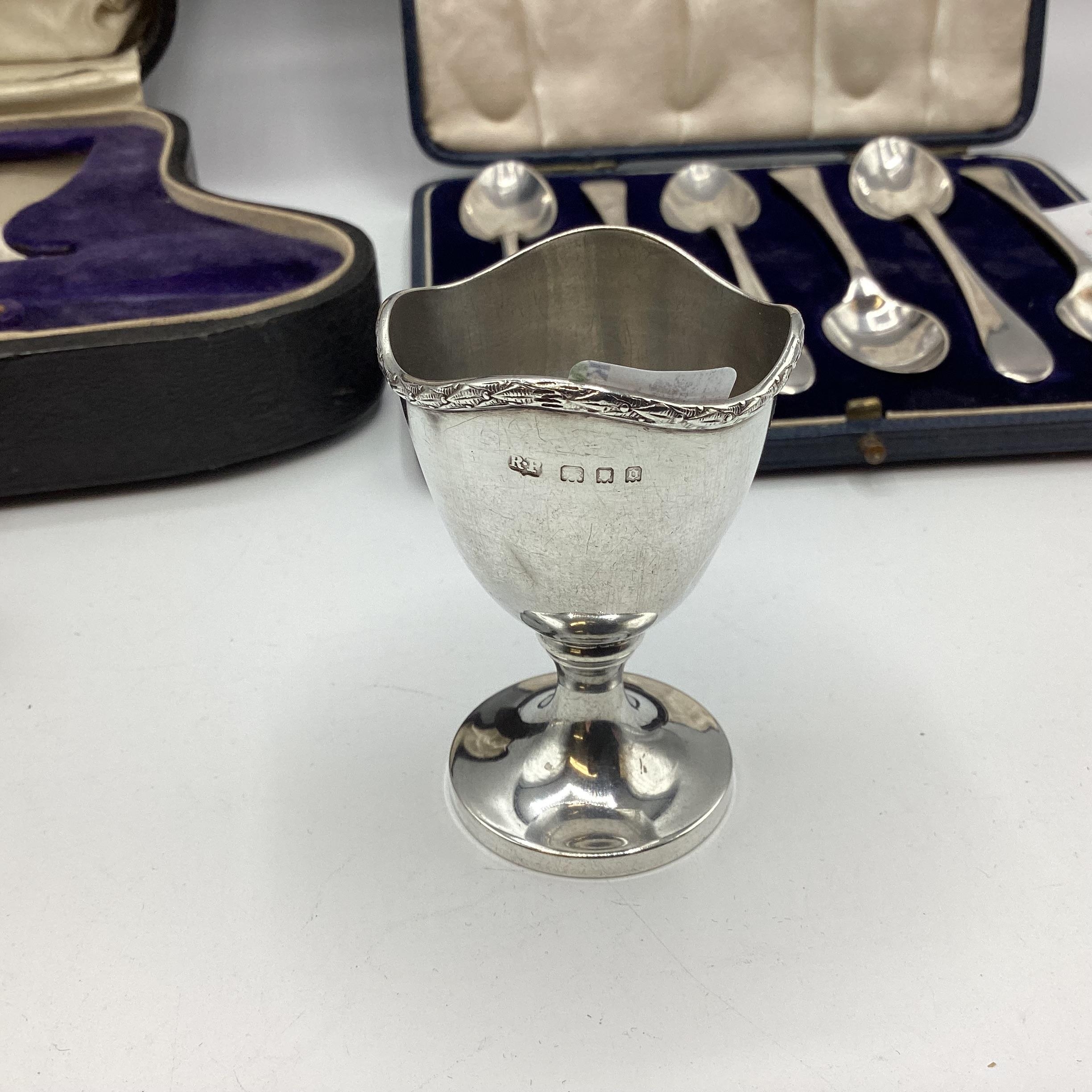 Collection of sterling silver items, teaspoons, egg cups etc, Various dates and makers. - Image 7 of 10