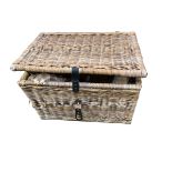A quantity of general furniture to include wicker baskets, cream Lloyd Loom Otoman, towel rail,
